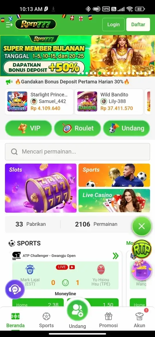 RP777 - Slots, Sports, dan Live Casino